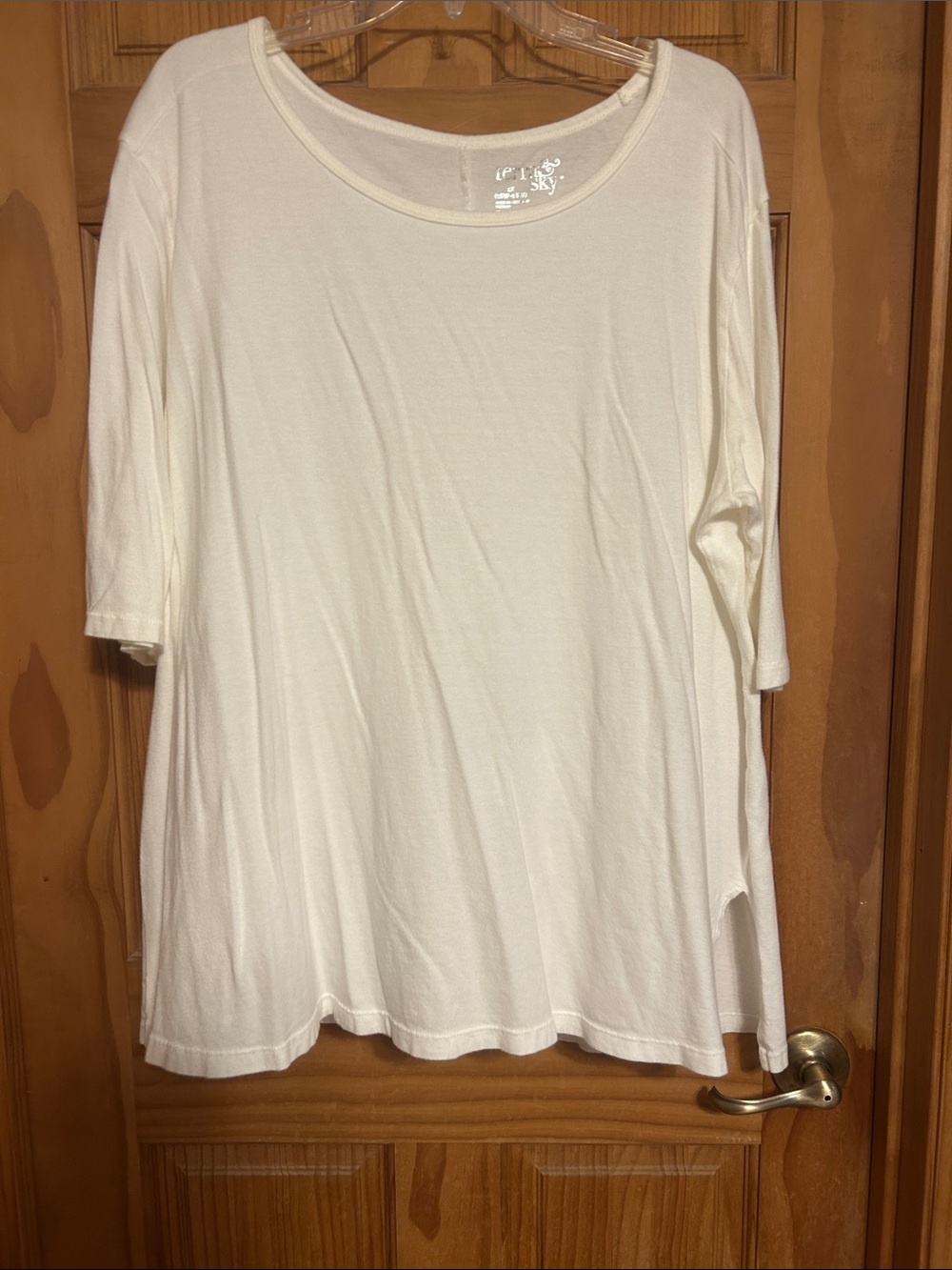 Terra & Sky Scoop Neck Tunic With 3/4 Sleeves Off White Size 1X